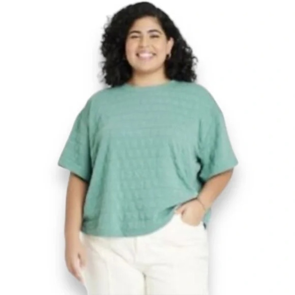 a new Day women’s short sleeve crew Neck Boxy Quilted texture tee‎ size XXL